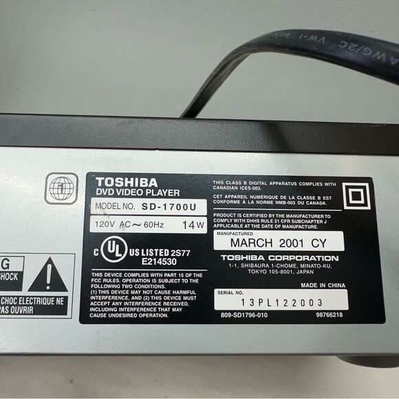 Toshiba DVD player SD-1700 colorstream spatializer dolby digital. - Picture 5 of 8
